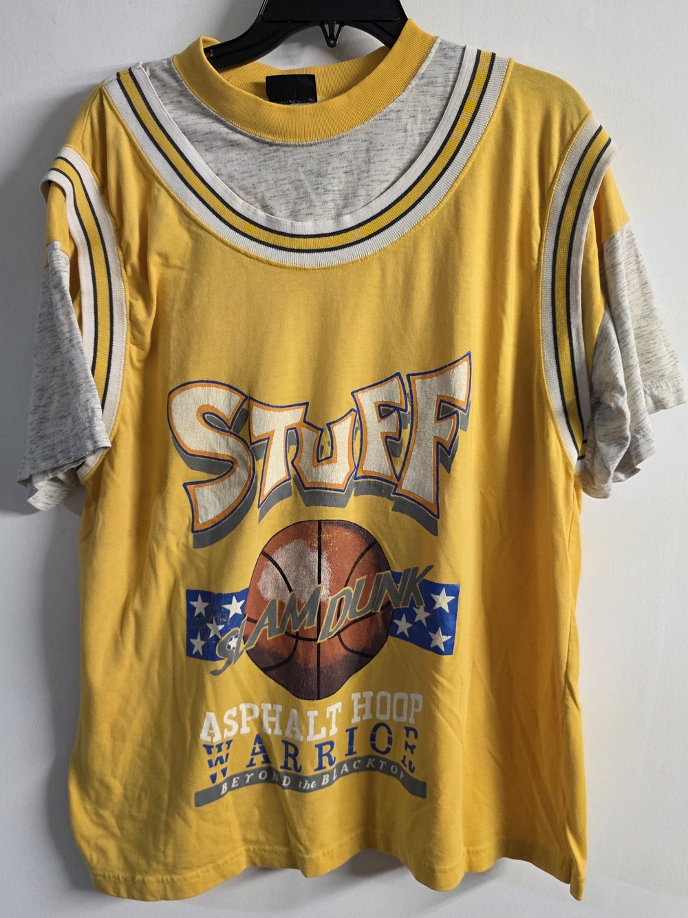 Vintage Athletic Works Slam Dunk Basketball Shirt Mens XL Yellow Y2K
